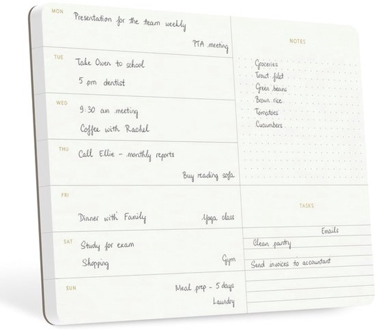 Weekplanner Pad - Afscheurblok Notities - Wekelijkse Planning - Goudfolie Reliëf - 28.5 x 20 cm - Ivoor Wit