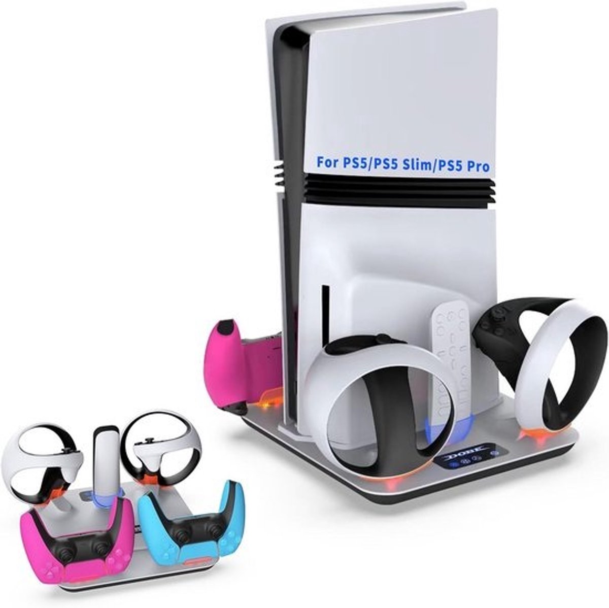 Multifunctionele Verticale Standaard voor PS5, PS5 Slim en PS5 Pro met Koelventilator en Laadstation voor Controllers