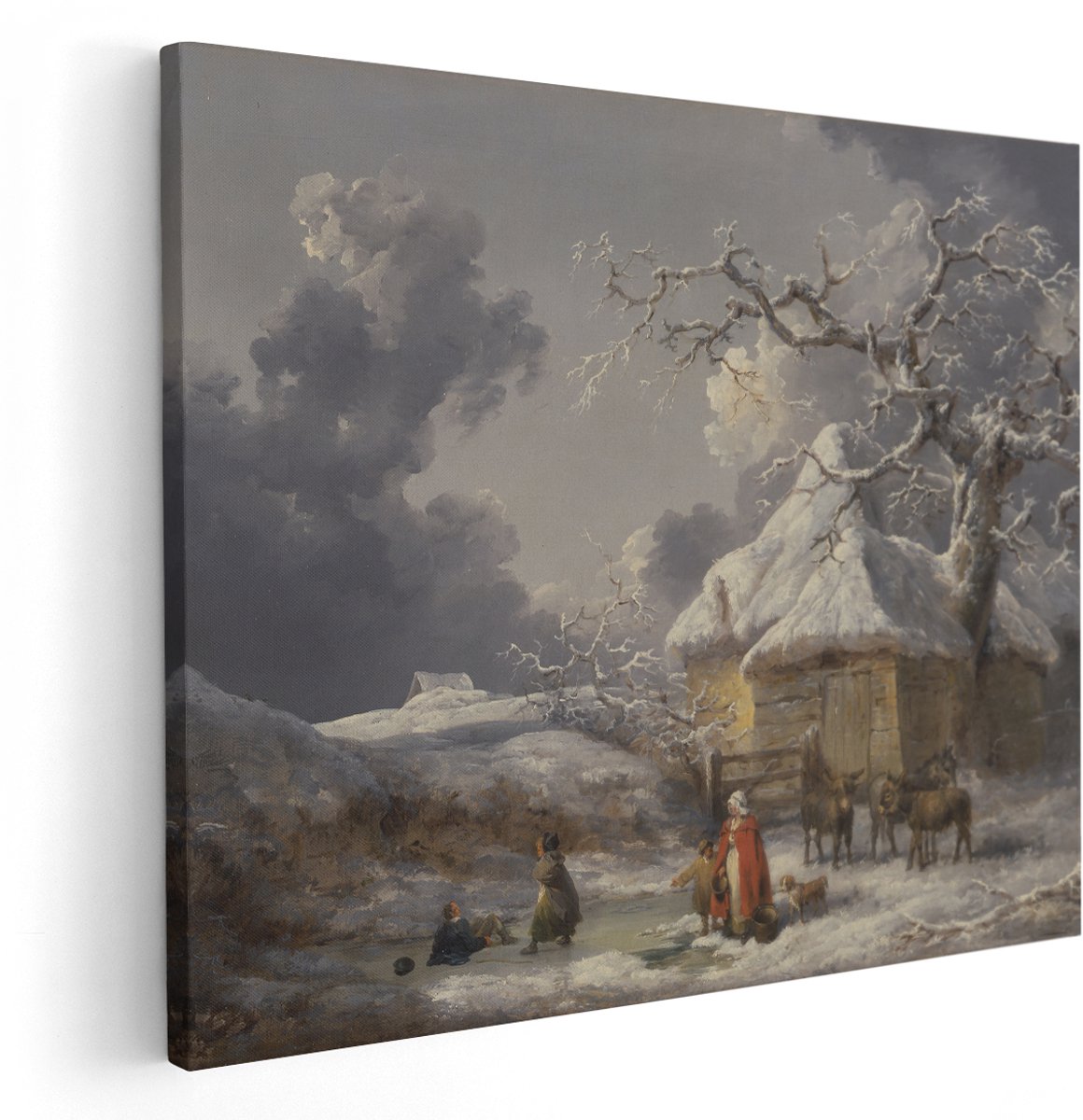Artaza Canvas Schilderij Winterlandschap - 150x120 cm - Groot - Wanddecoratie Oude Meesters - Muurdecoratie Besneeuwd Huisje - Schilderijen Op Canvas