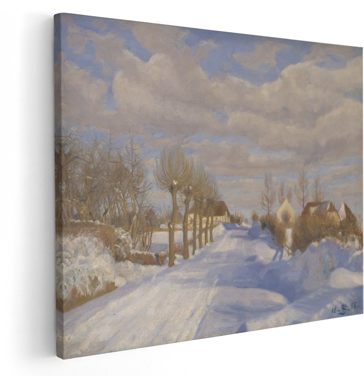 Artaza Canvas Schilderij Winterlandschap - 150x120 cm - Groot - Wanddecoratie Natuur - Muurdecoratie Besneeuwde Landweg - Schilderijen Op Canvas