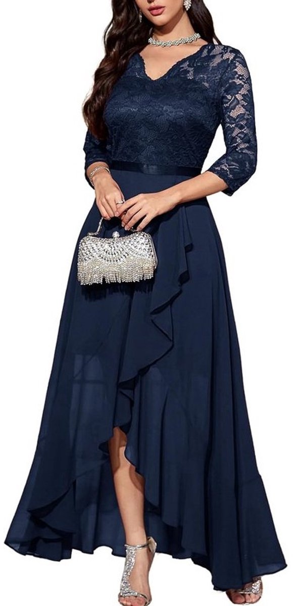Elegante Avondjurk Bruiloft Chiffon Kant Hi-Lo Feestjurk Baljurk