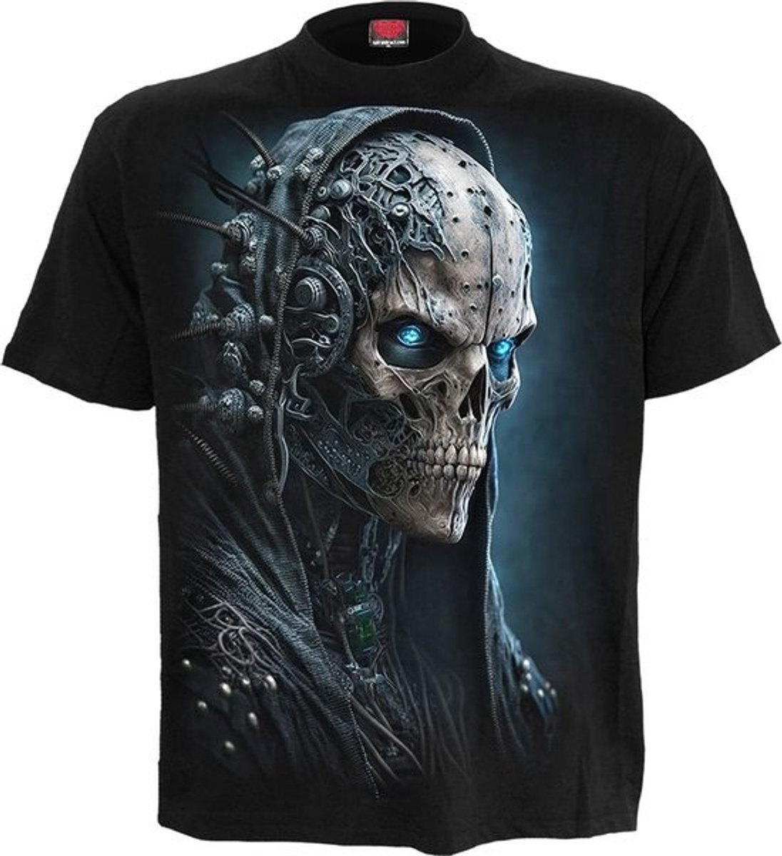 Zwart T-shirt met Spiraal Mens Skelet Print - Horror & Rock Stijl