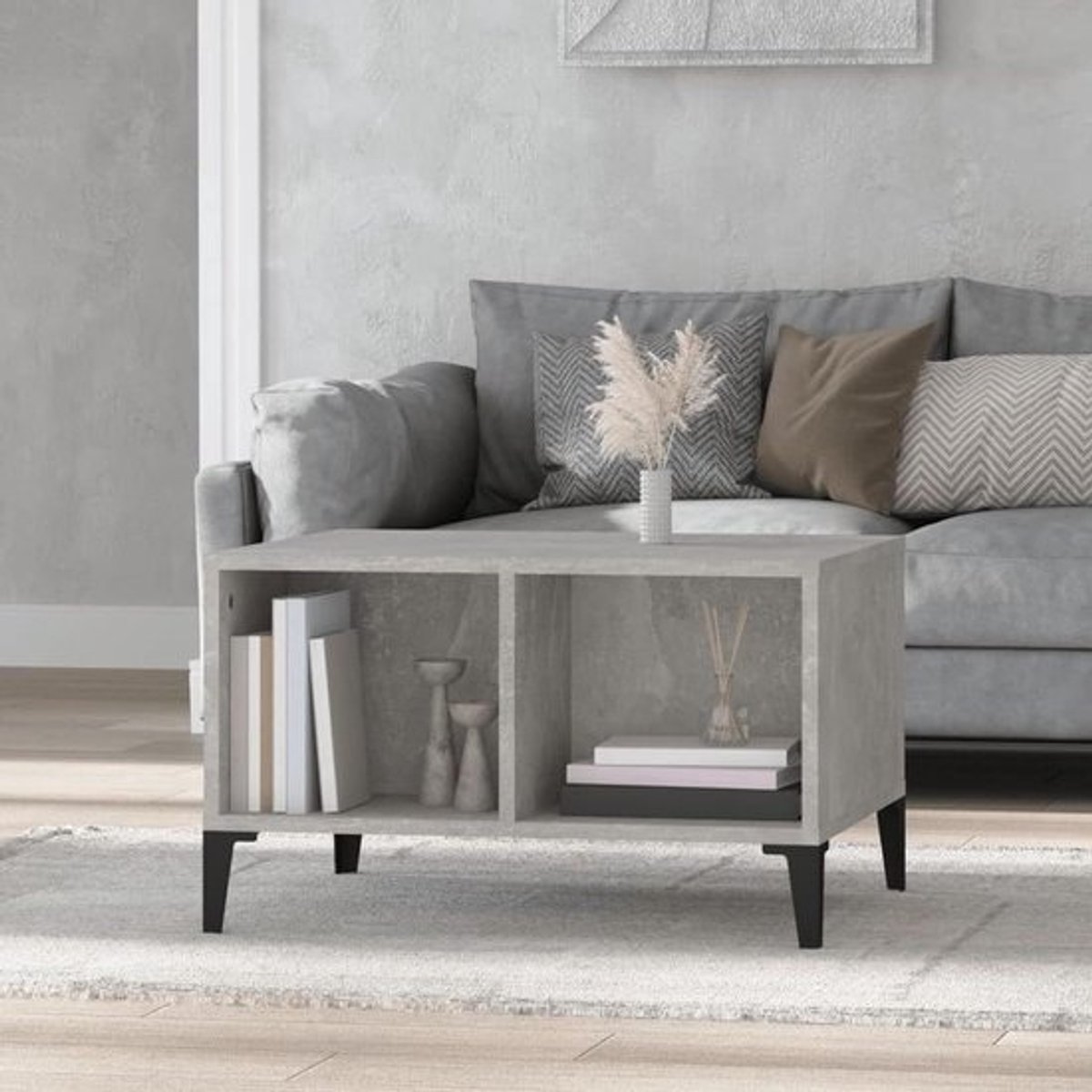 Salontafel - Bijzettafel woonkamer - Industriële charme - Veel opbergruimte - 60 x 50 x 365 cm - Betongrijs