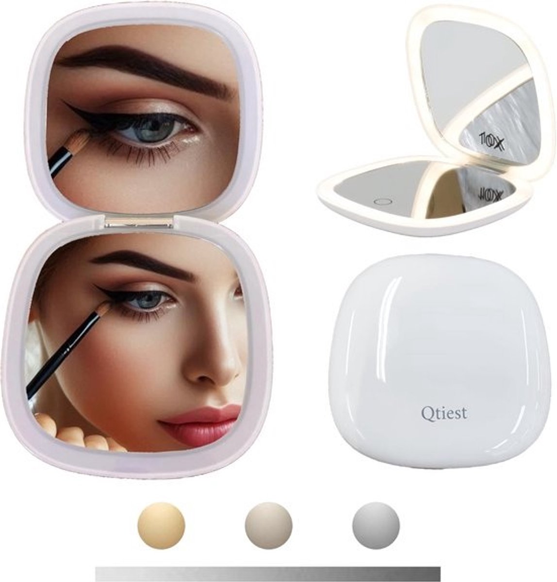 Reis Spiegel - Make-up Spiegel - Schoonheidsverzorging - Verstelbare LED - 10 cm Diameter - Zwart