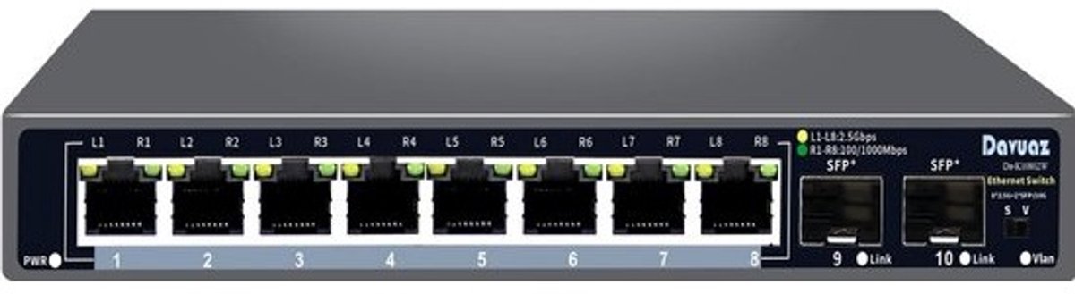10-Poorts 2,5G Ethernet Switch met 2x 10G SFP+ Slots - Plug & Play