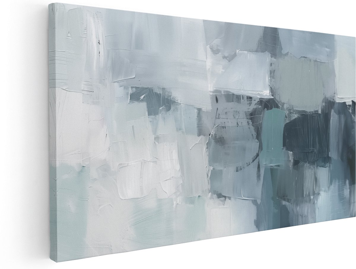 Artaza Canvas Schilderij Abstract Blauwe en Witte Vierkanten - 160x80 cm - Groot - Klein - Wanddecoratie Woonkamer - Schilderijen - Muurdecoratie