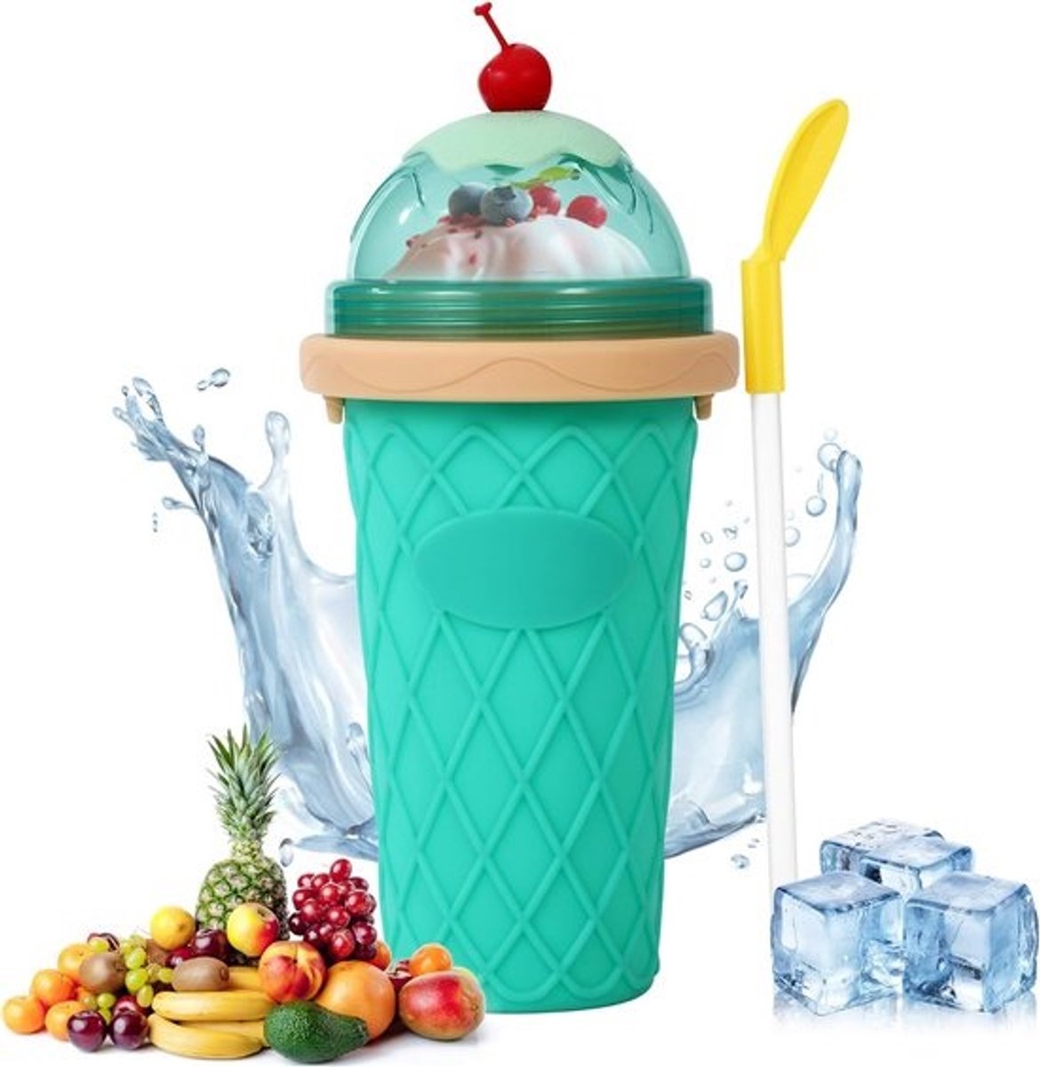 Herbruker Bekerset met Zuigriet en Lepel voor Milkshakes en Smoothies - Groen