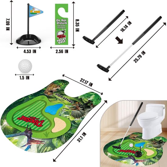 Toiletgolf, Toilet Golfspel, Mini Golfset voor op het Toilet, met Puttingmat, Putter, 2 Golfballen, Vlaggetje en Deurhanger, Grappig Cadeau voor Mannen en Golfliefhebbers — afbeelding 2