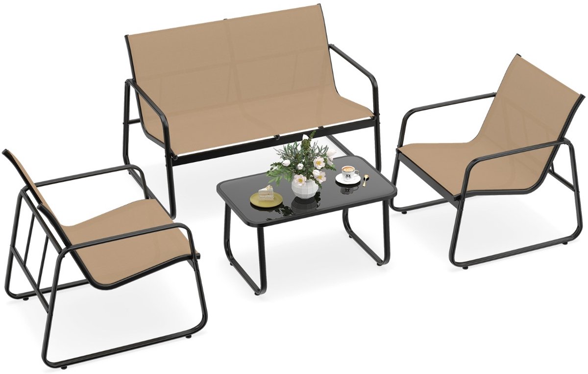 SureDeal® - Tuinset - Delige Terrasmeubilair - Ademende Stof Zitgroep - Personen Bestaande uit - Tafel - 75x44x42 cm - Koffiebruin