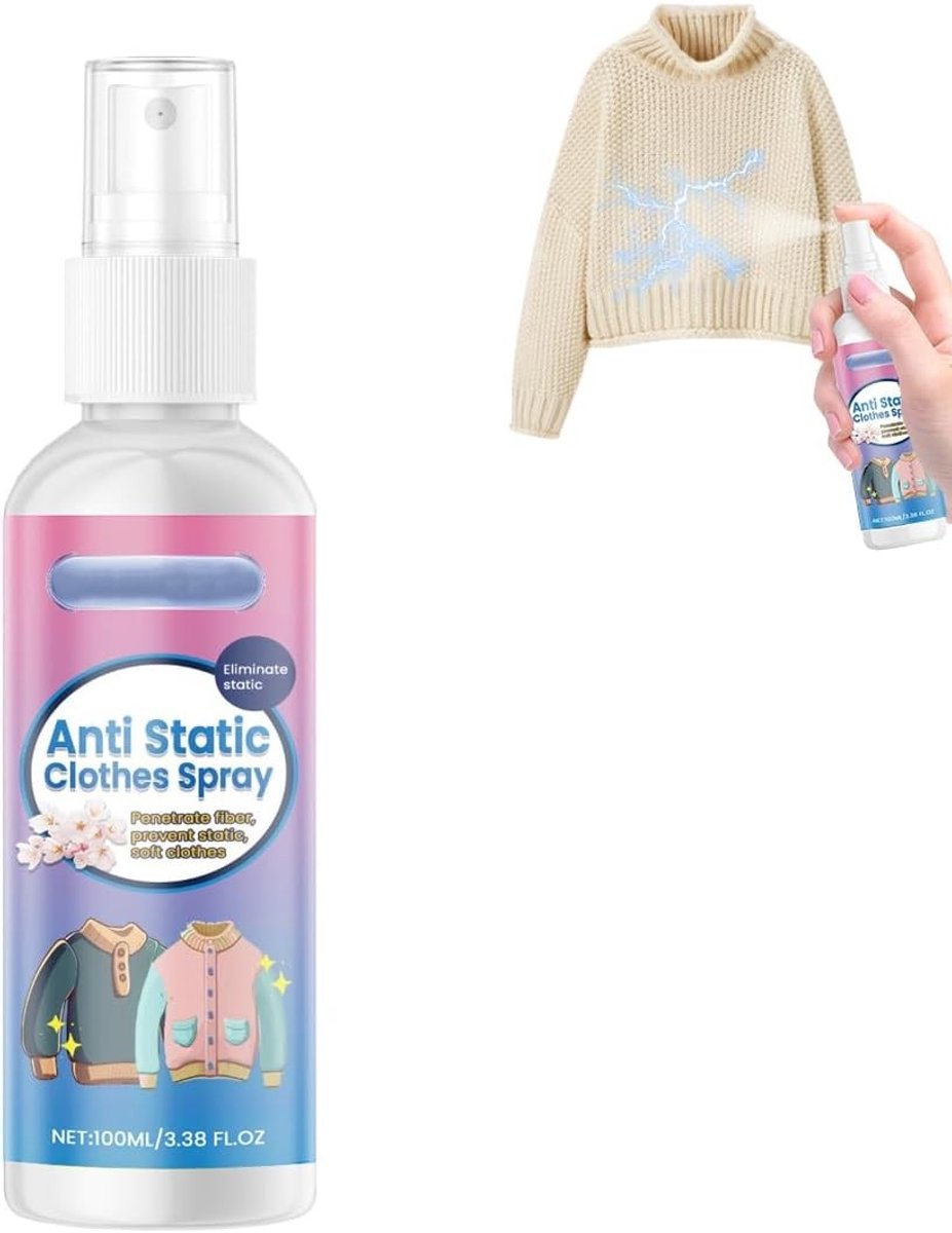 Anti-statische spray 100ml voor kleding en textiel, vermindert statische elektriciteit, ideaal voor auto en huisgebruik