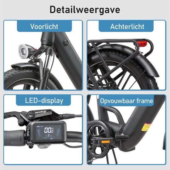 Maxtron Ilex Elektrische Vouwfiets - 20×3.0 inch Brede Banden - 146 km Actieradius - 48V 14,4Ah Accu - 691,2Wh - Hydraulische Schijfremmen - Shimano 7 Versnellingen - Zwart van Maxtron — afbeelding 5
