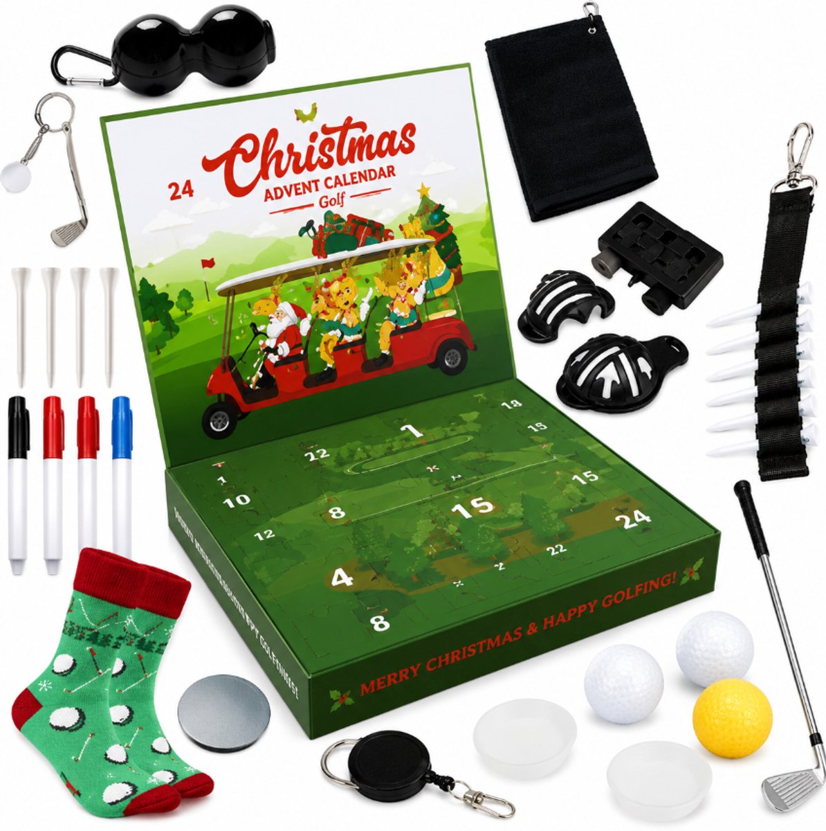 Adventskalender 2025 Kerst aftelkalender voor golfers golfballen golf accessoires golf tees Hoogwaardige kerstcadeaus voor mannen en jongens