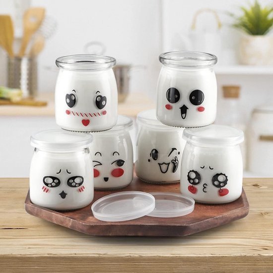 Set van 12 glazen potten met deksel voor yoghurt, desserts en bewaren (200ml) — afbeelding 2