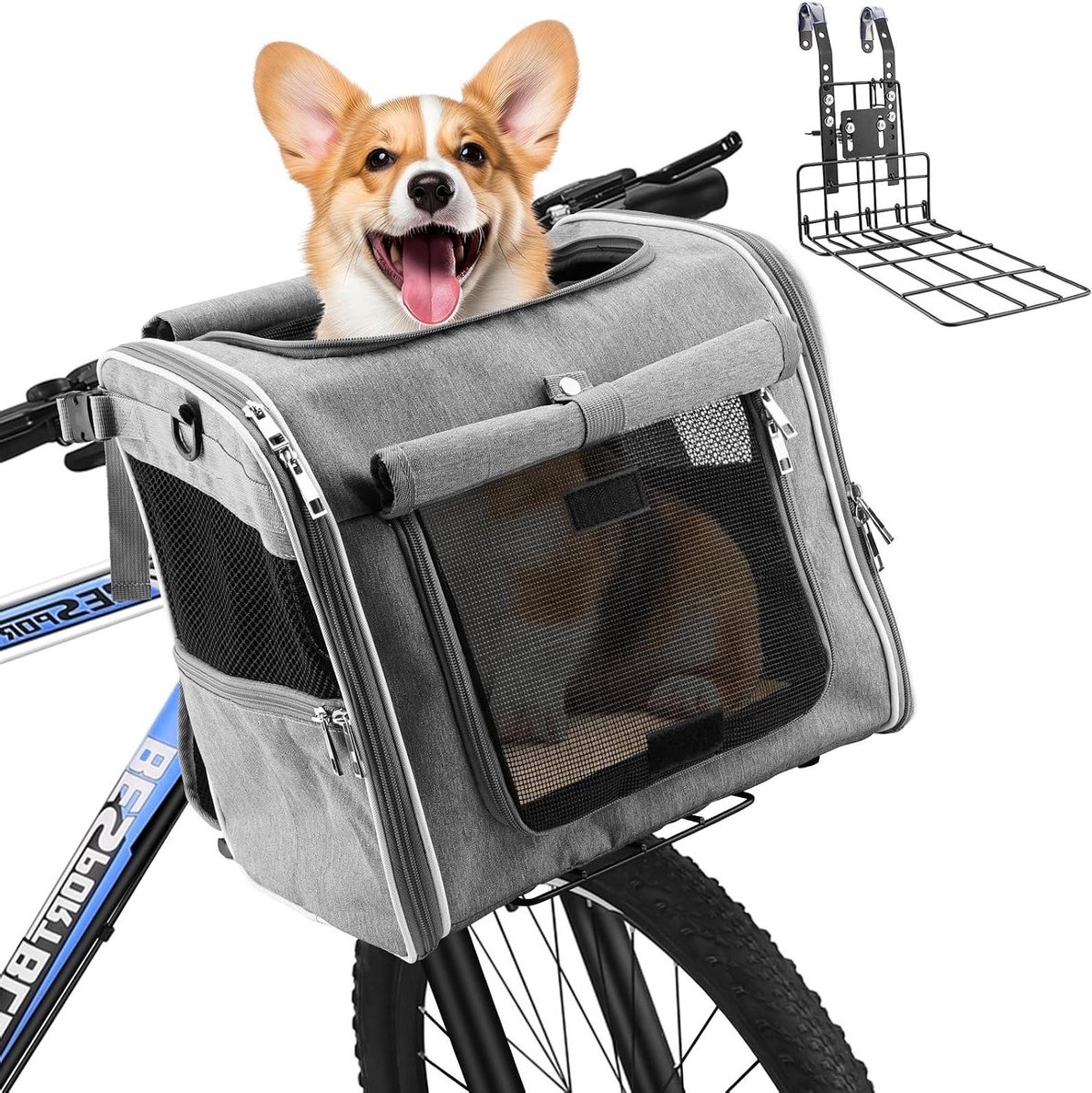Hondenfietsmand - Reismand huisdier - Veilig vervoeren - Gepatenteerde anti-kantelhouder - Tot 6 kg - Zwart