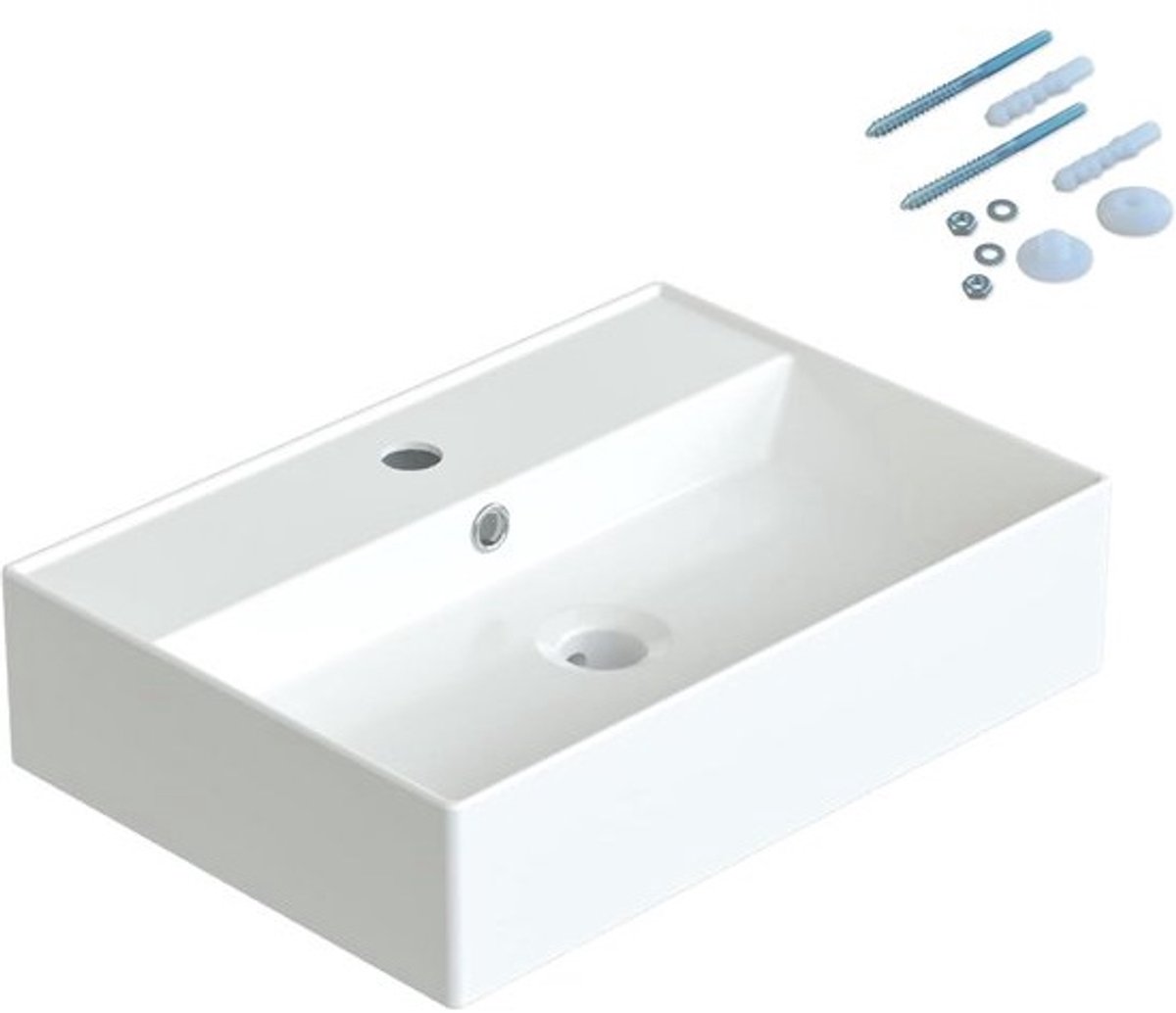 Witte Keramische Rechte Hoekige Wasbak 50 x 35 cm voor Wastafel en Gastentoilet