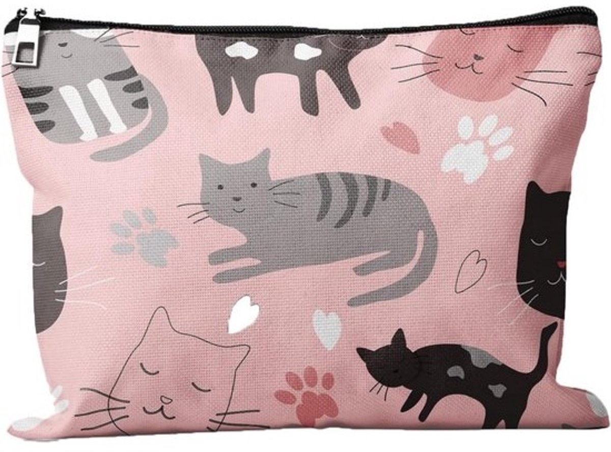 Cosmetische Tas Roze Kattenprint Waterdichte Make-up Tas voor Reizen