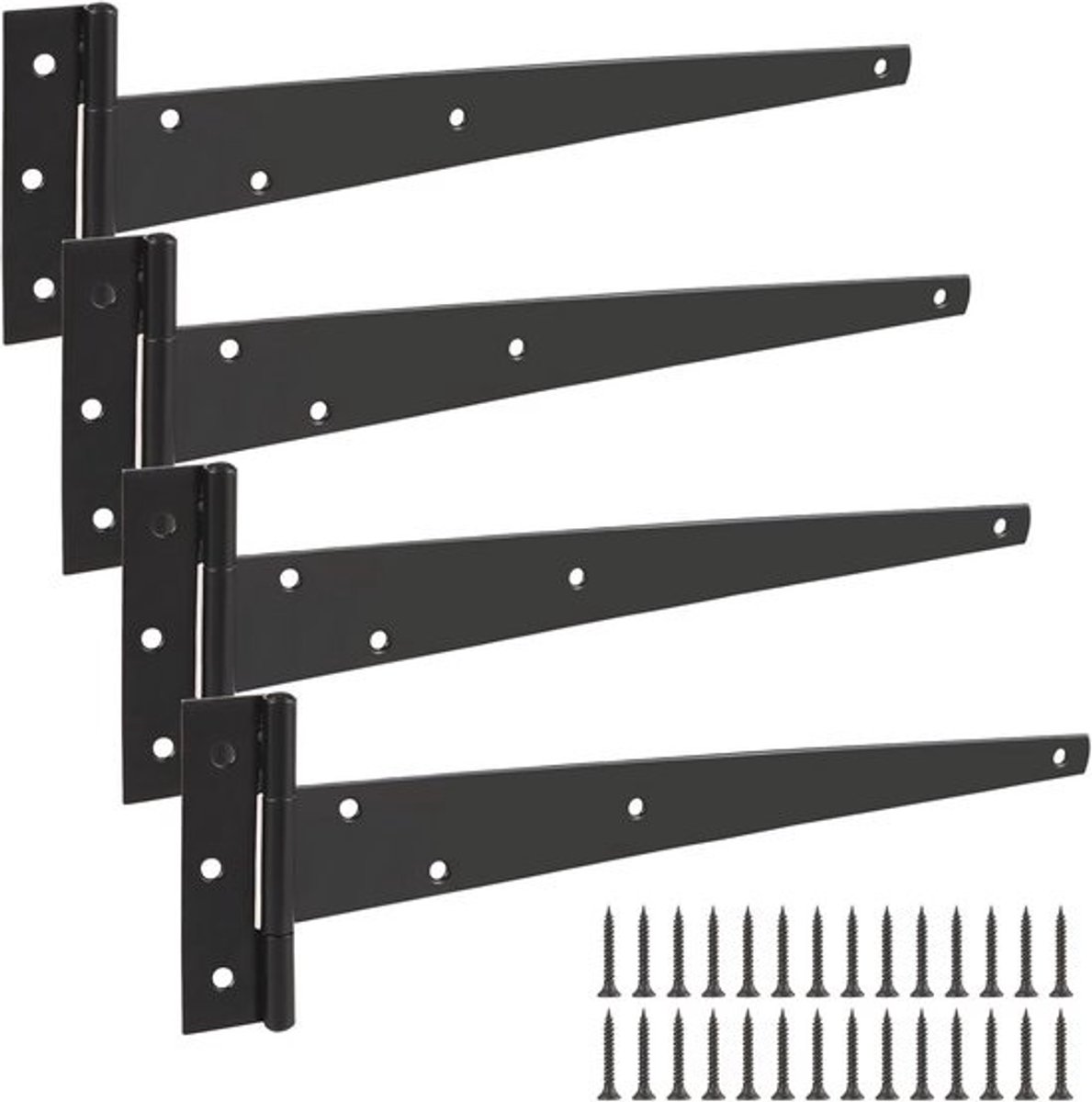 4 Stuks 12 Inch Zware T Scharnieren - Roestvrijstalen Poedercoating Tuinscharnieren Zwart voor Tuin Schuren en Deuren