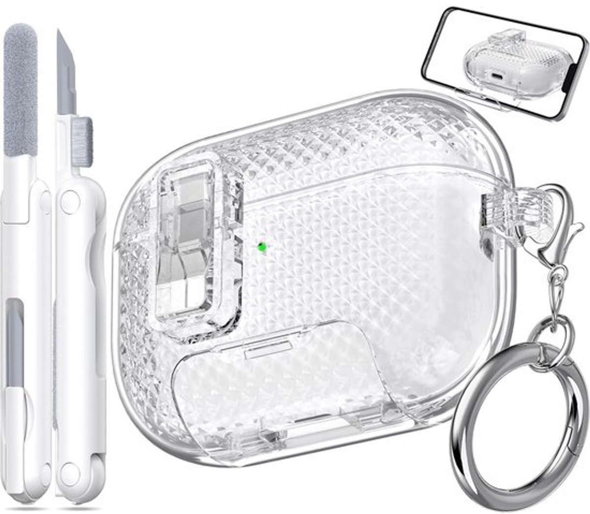 MHYALUDO voor AirPods Pro 2e Generatie Hoes, Stofvrij Oplaadpoort & Stand Ontwerp met Schoonmaakset, Anti-Vergeling Dubbele Schokbestendige Beschermhoes voor AirPods Pro 2 Hoes, Wit