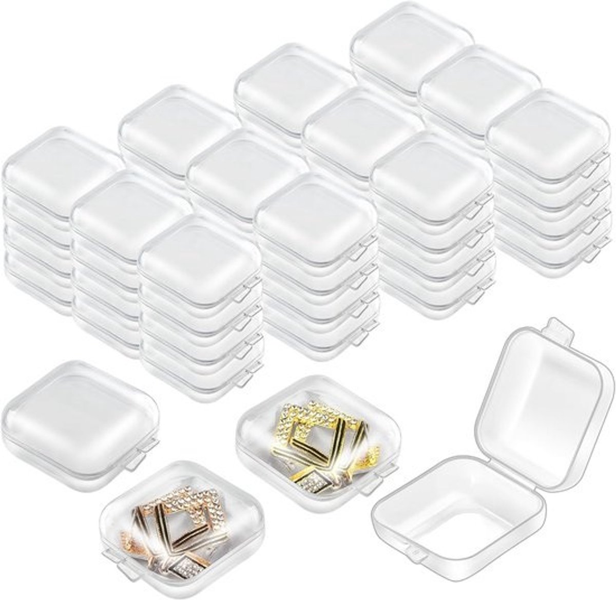 Mini Opbergdozen - Kleine Bakjes - Sieraden Organiseren - Scharnierende Deksel - 3 x 3 x 0.7 cm - Transparant