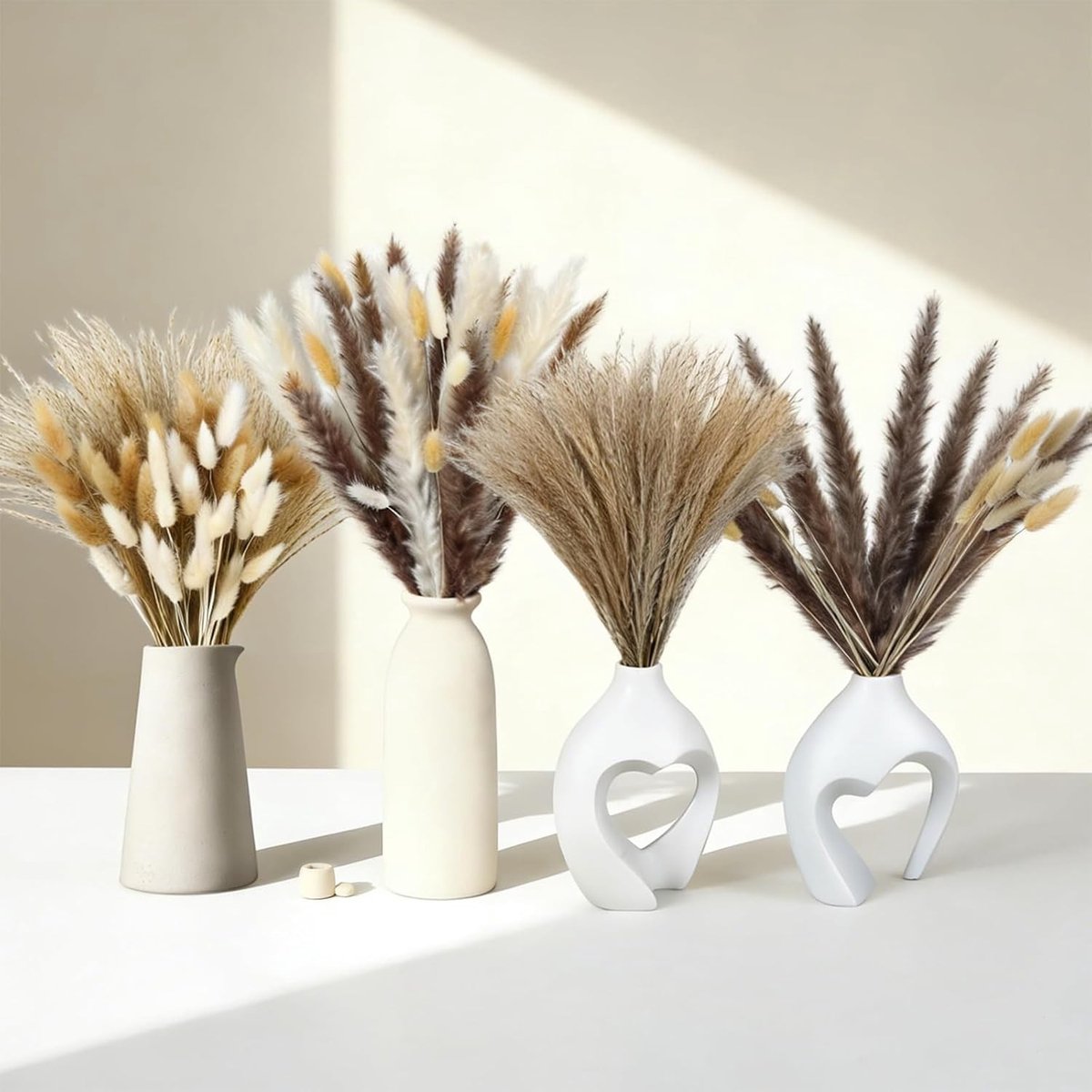 Set van 125 gedroogde bloemen voor bruiloft, woonkamer en boho decoratie, inclusief pampasgras, lagurus en rietgras, duurzaam en onderhoudsvriendelijk