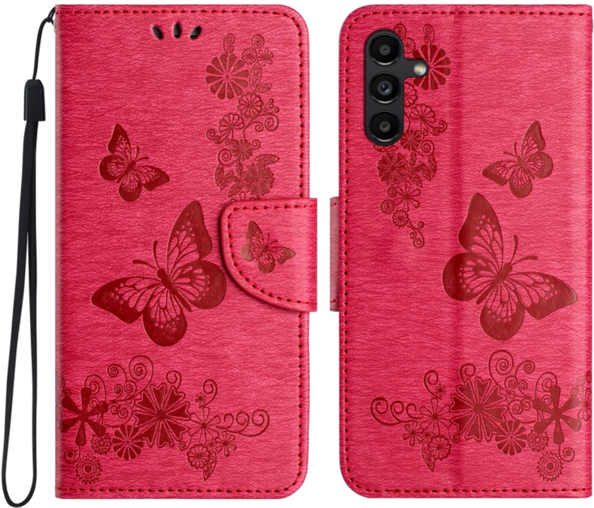 BoekCover Hoes Etui Mapje geschikt voor Samsung Galaxy A27 Rood - Vlinders