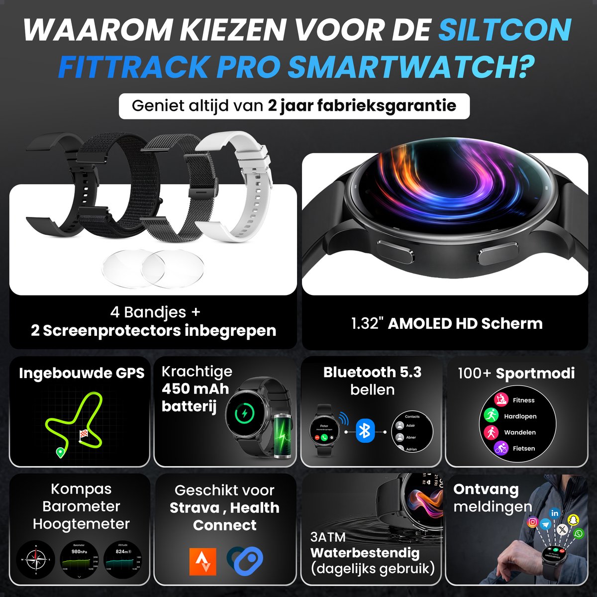 Inwealth FitTrack Pro GPS Smartwatch - 200+ Sportmodi - afbeelding 2