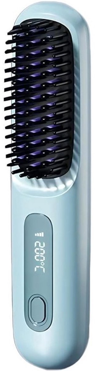 Verwarmingsborstel Kort Haar - Stylingborstel - Draadloos Stylen - 3 Temperatuur Niveaus - LED Display - Blauw