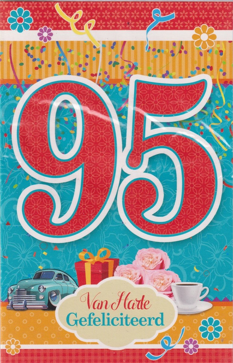 Wenskaart 95 Jaar Van Harte Gefeliciteerd - 12x17cm - Gevouwen Wenskaart inclusief envelop - Leeftijdskaart - D11835-