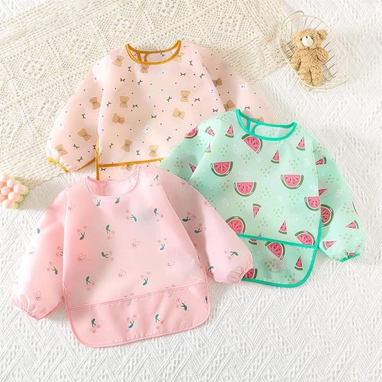 5 stuks - Lange mouwen slabbetje - Baby slabbetje/schortje - Met zakje - Waterdicht materiaal - Geschikt om in te eten of te spelen, geschikt voor kinderen van 0 tot 24 maanden — afbeelding 3