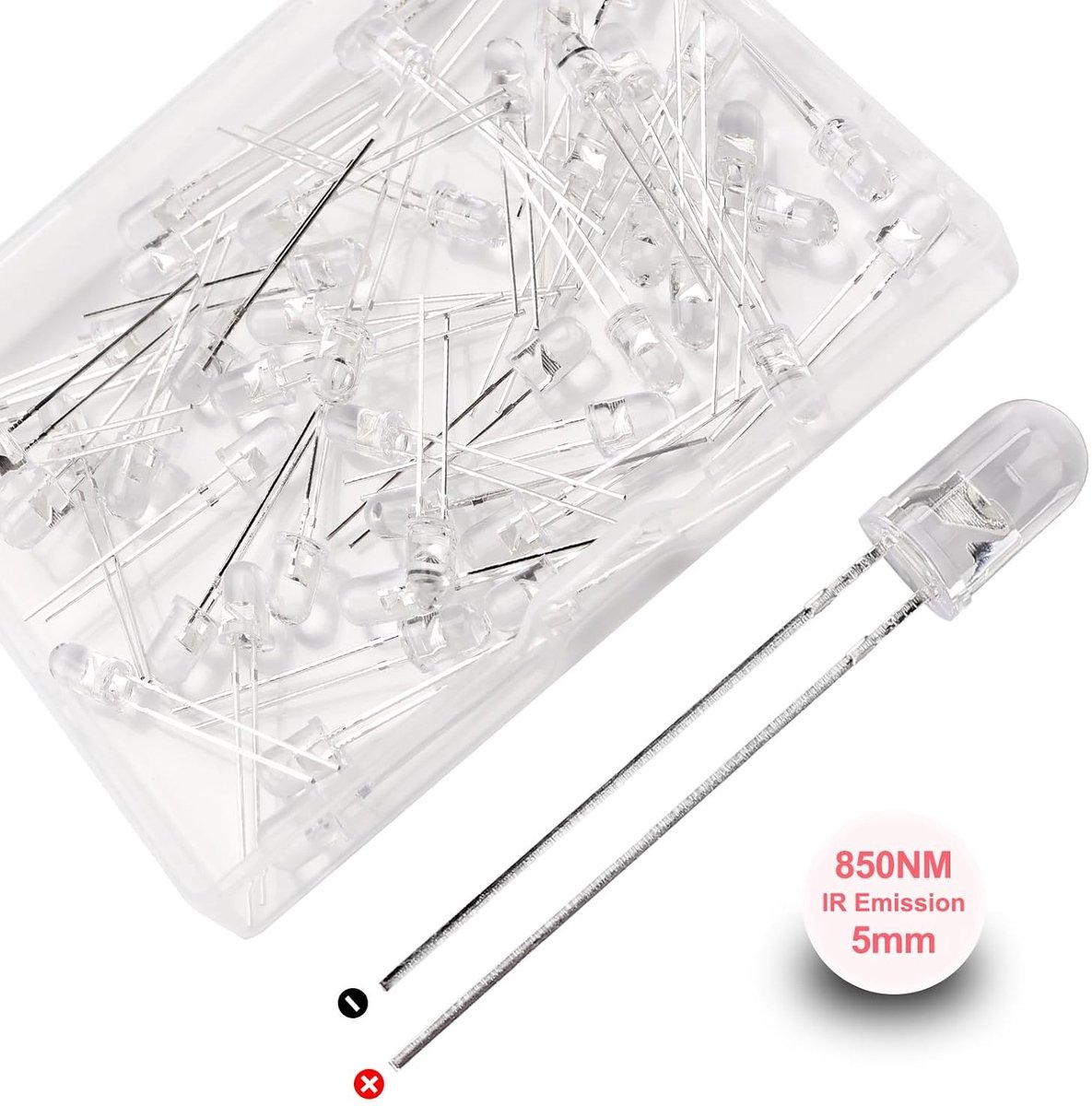 50 Stuks 5mm 850nm LED Infrarood Emitter, Infrarood Diode voor IR Toepassingen en Verlichting