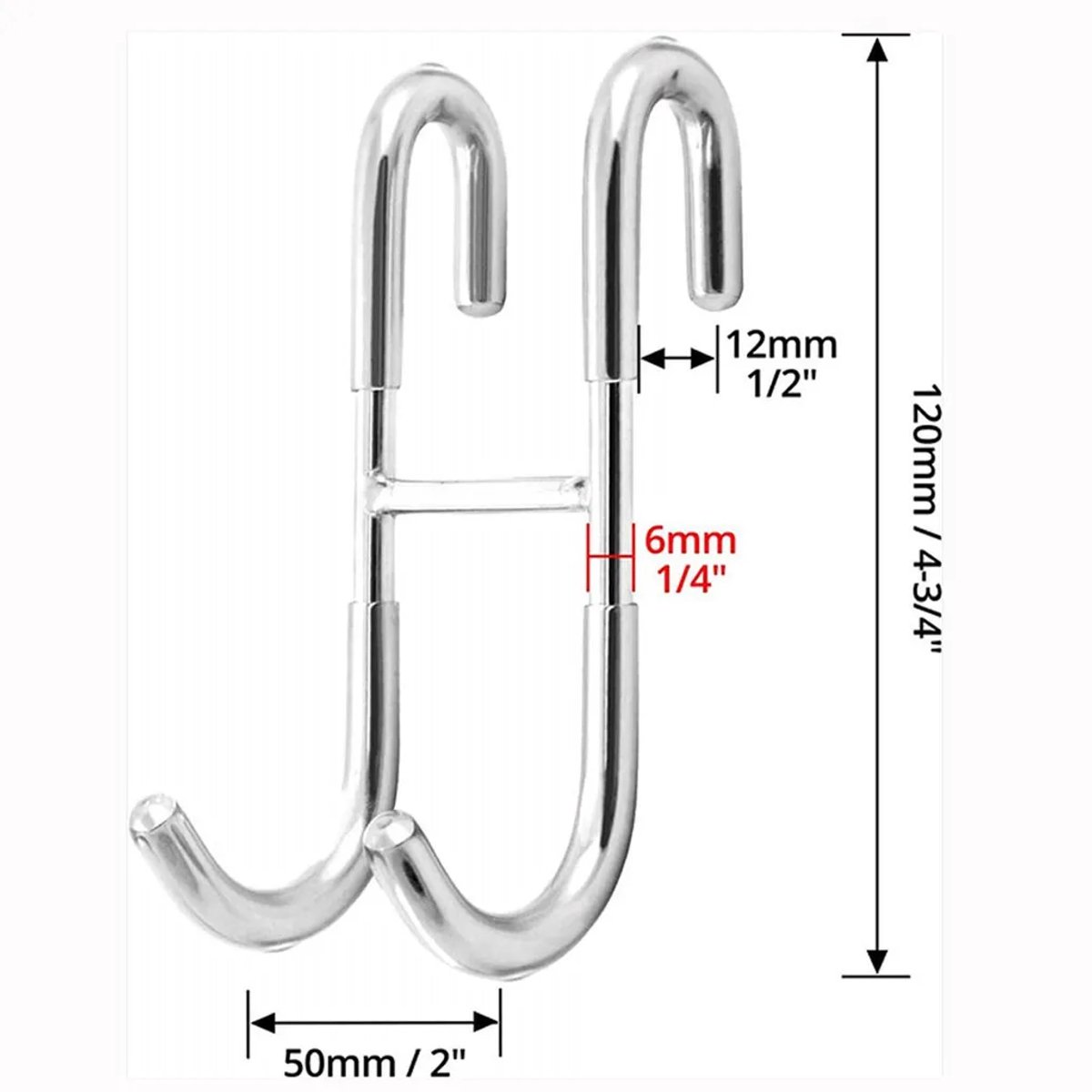 Een set van twee S-haken van 304 roestvrij staal Geschikt voor PVC-coating, Geschikt voor een gewicht tot 3 kg, roestvrij, ruimtebesparend en veelzijdig, Geschikt voor badkamers, keukens, deuren, enz., en zonder boren.