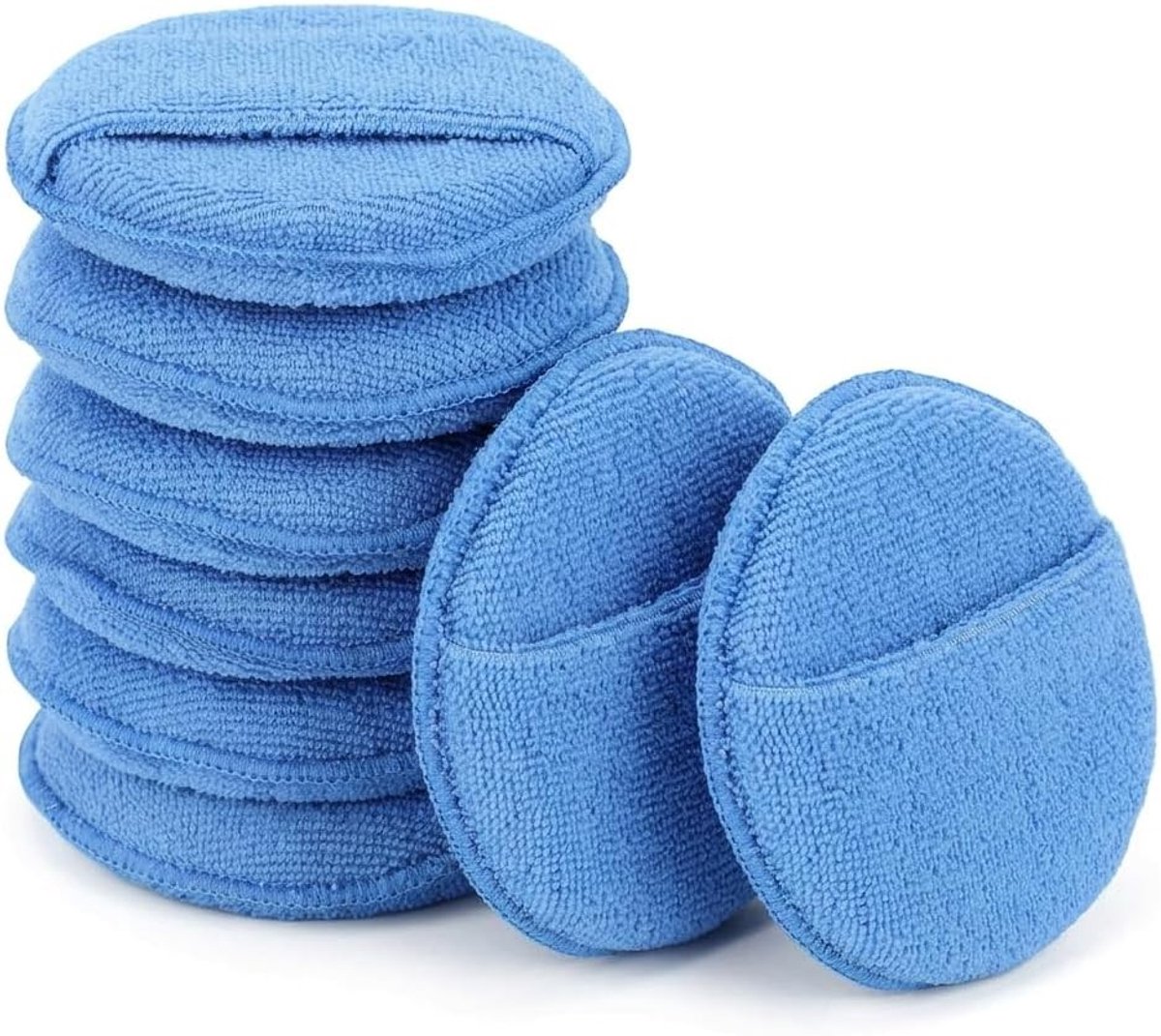 Set van 8 Microvezel Auto Sponsen in Lichtblauw, Polijstkussens voor Auto- en Motoronderhoud, Inclusief Handtas, Krasvrije Applicator en Wasaccessoires