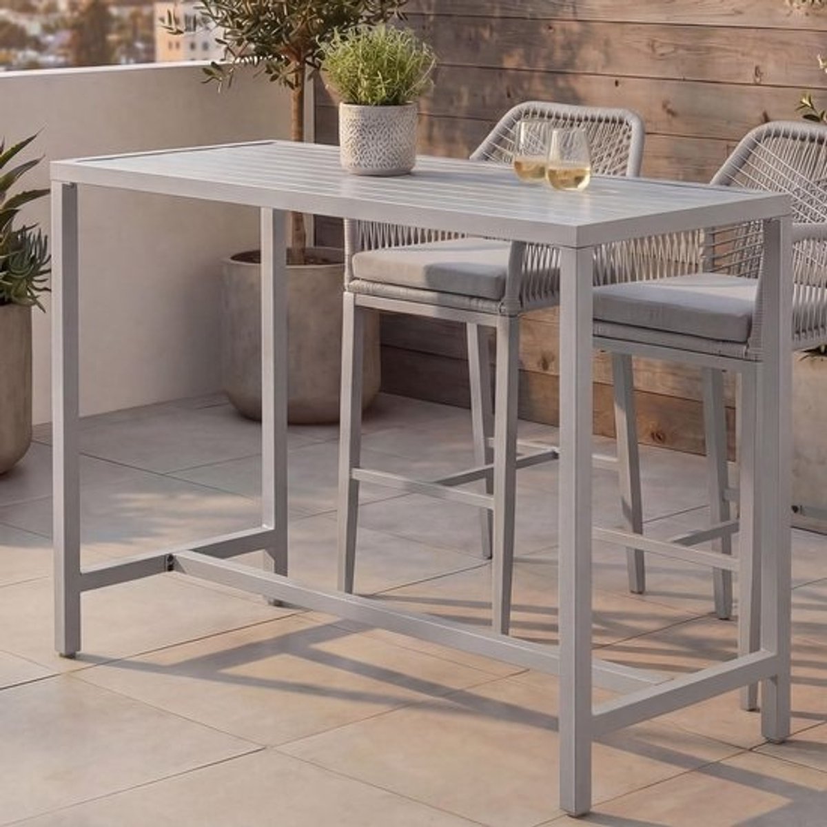 Statafel Tuin - Bartafel Buiten - Terras Ontspanning - In hoogte verstelbare voetkappen - 105 x 130 x 65 cm