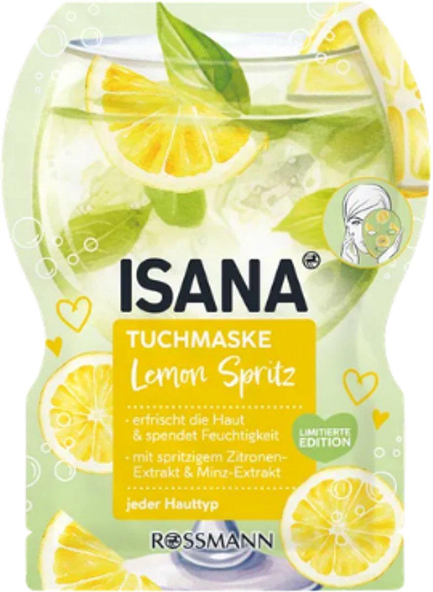 Isana Gezichtsmasker - Bedrukt Masker | 1 stuk - Lemon Spritz - Citroen- & Mintextract | Limited Edition 2026 - Zomer