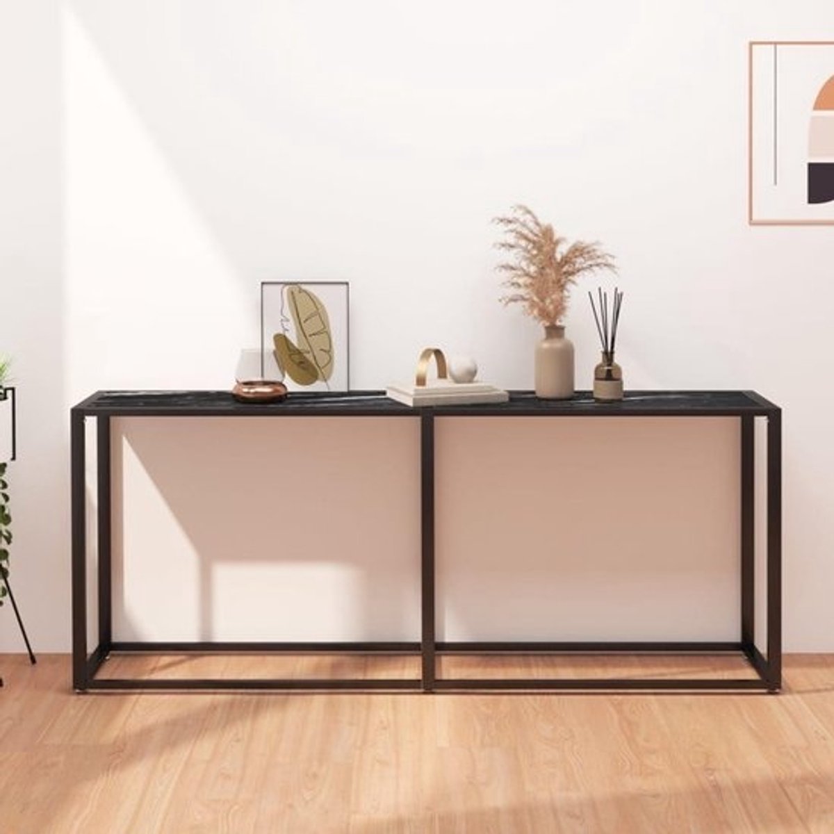 Consoletafel Glas - Sidetable Stijlvol - Decoratie Presenteren - Gehard Glas - 180 cm - Zwart Marmerlook