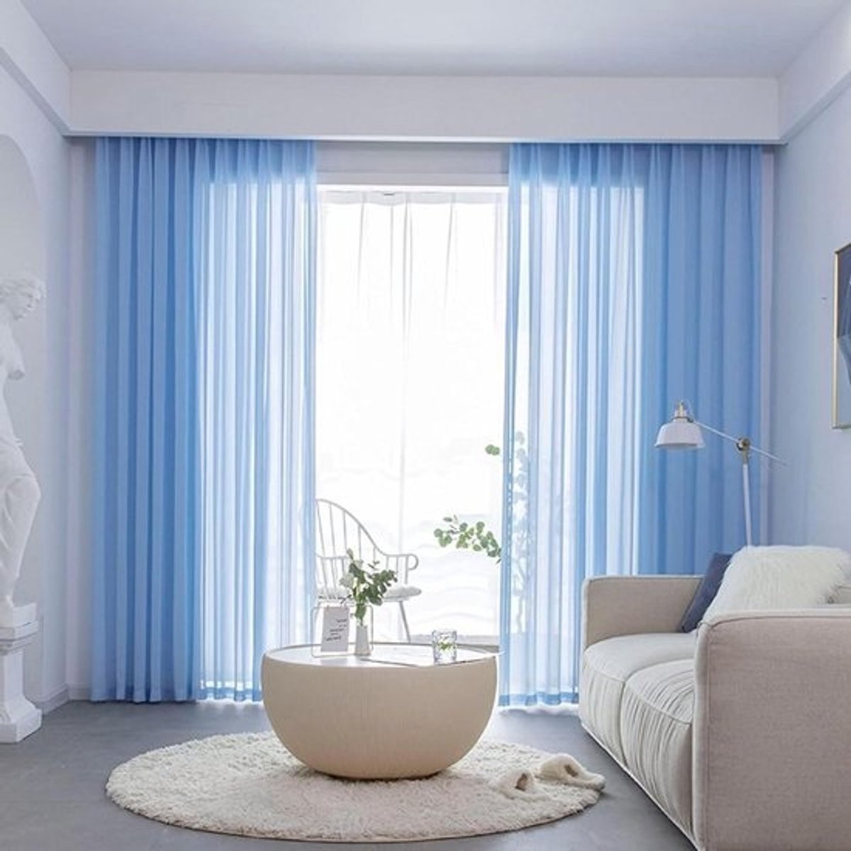 Lichtdoorlatende Gordijnen - Vitrage Gordijnen Halftransparante Gordijnen - Woonkamer Aankleden - Met Haken - 107 x 147 cm - Blauw