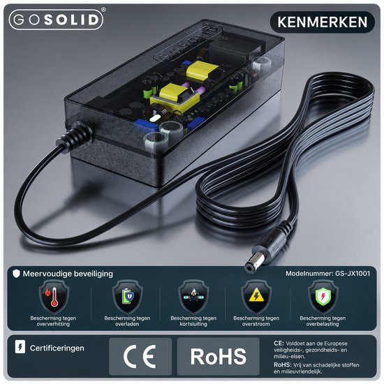 GO SOLID! ® Oplader geschikt voor Hillmiles Milecity 1 Elektrische fiets - 42V 2A van GO SOLID! — afbeelding 4