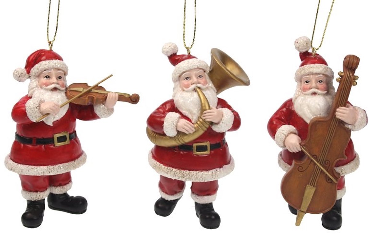 Ornament Kerstman met instrument 3ass. 7x3,5x8,5cm