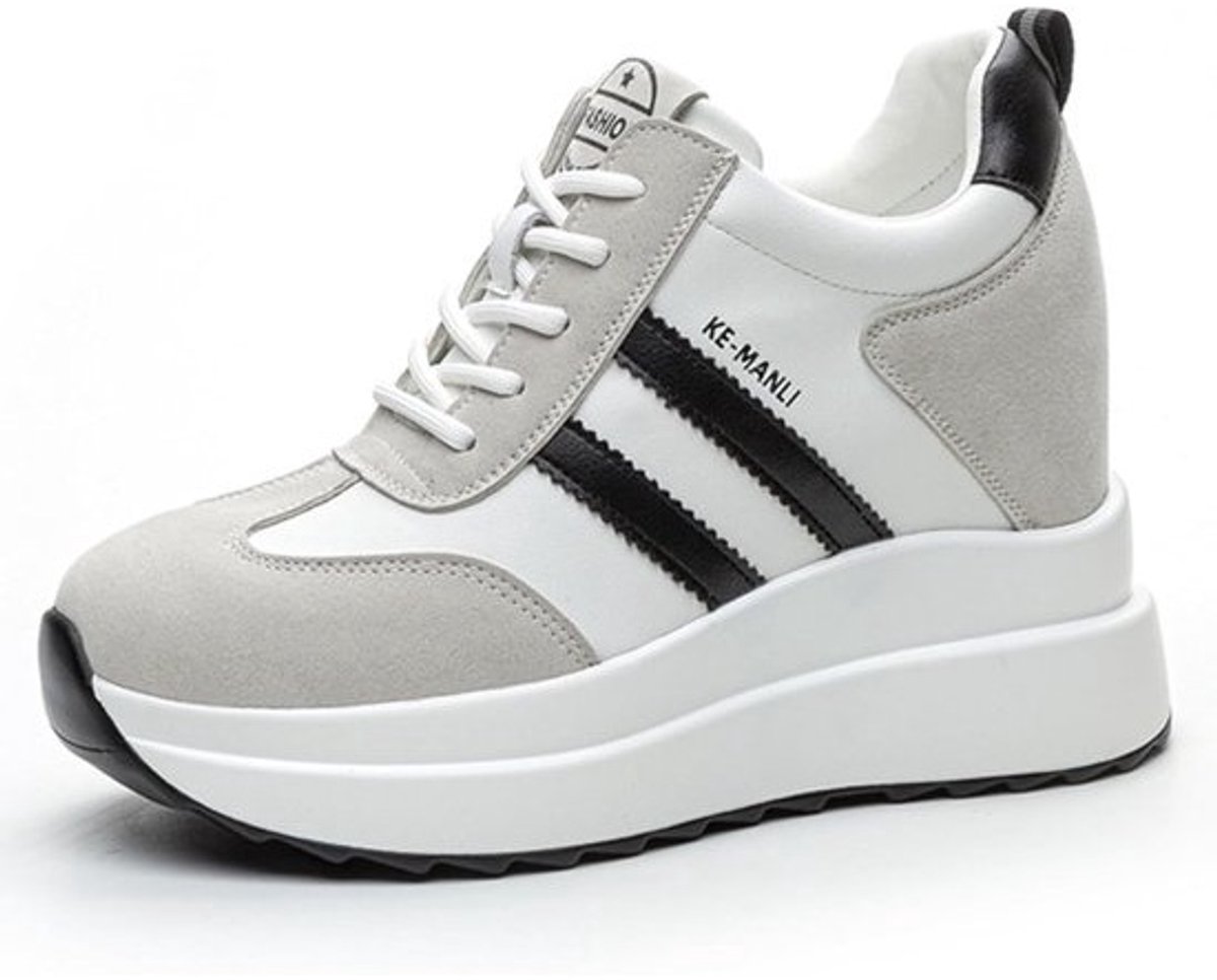 Leren Dames Enkellaarzen met Verborgen Sleehak 10 cm - Elegante Platform Sneakers