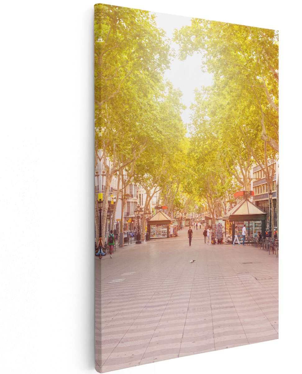 Artaza Canvas Schilderij De Ramblas Straat in Barcelona - 120x180 cm - Groot - Wanddecoratie Woonkamer - Schilderijen - Muurdecoratie