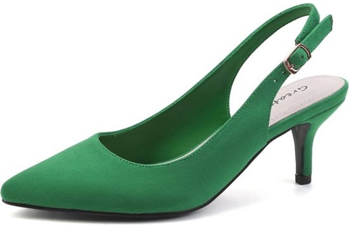 Greatonu Women's Slingback Kitten Hak Pointed Toe Dress Pompen Schoenen
