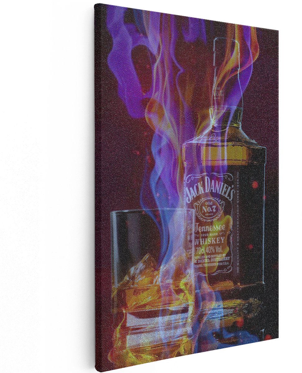 Artaza Canvas Schilderij Jack Daniels Fles in Vuur - 120x180 cm - Groot - Muurdecoratie - Canvas Print