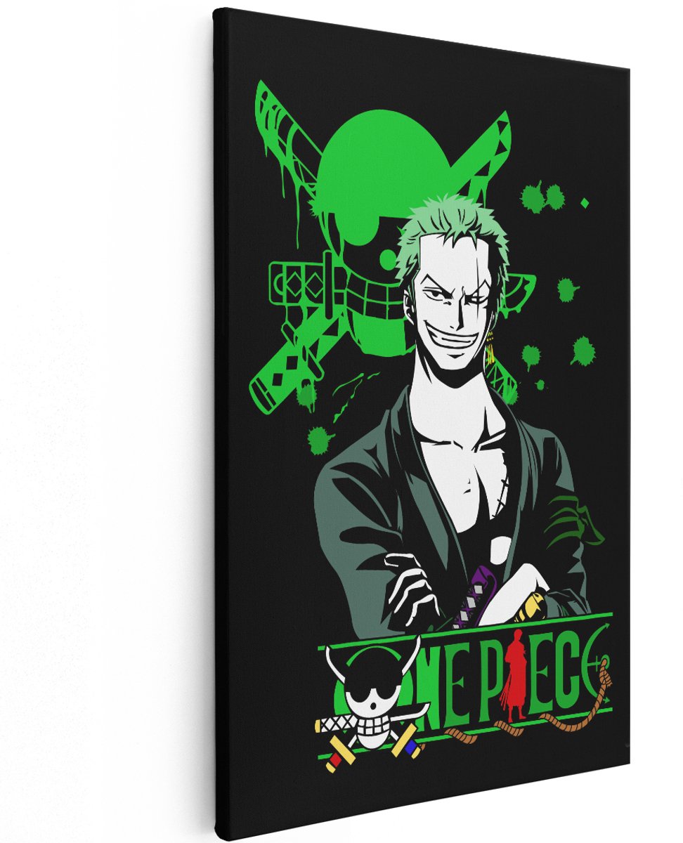 Artaza Canvas Schilderij Zoro - 120x180 cm - Groot - One Piece Wanddecoratie - Muurdecoratie Anime - Schilderijen Jongenskamer - Groen