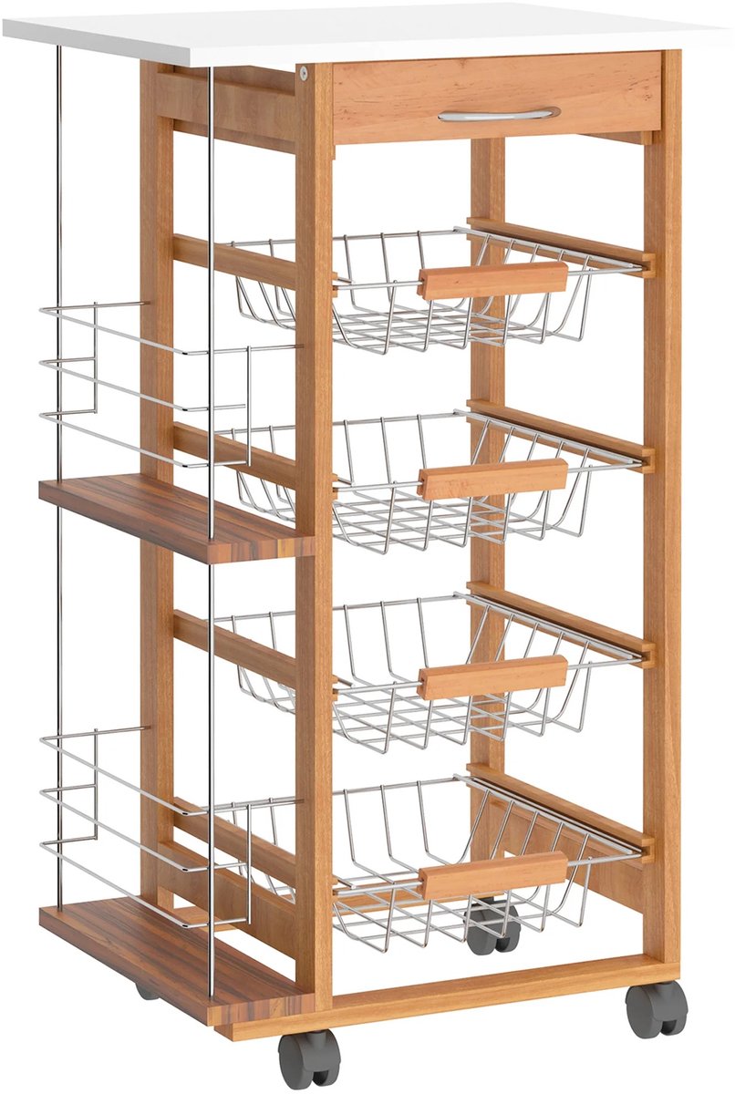 Atlasyx keukentrolley - Keuken organizers - Keukenrek - Serveerwagen - Opbergtrolley - 5-laags - 4 manden - 47x 37 x83cm - Naturel
