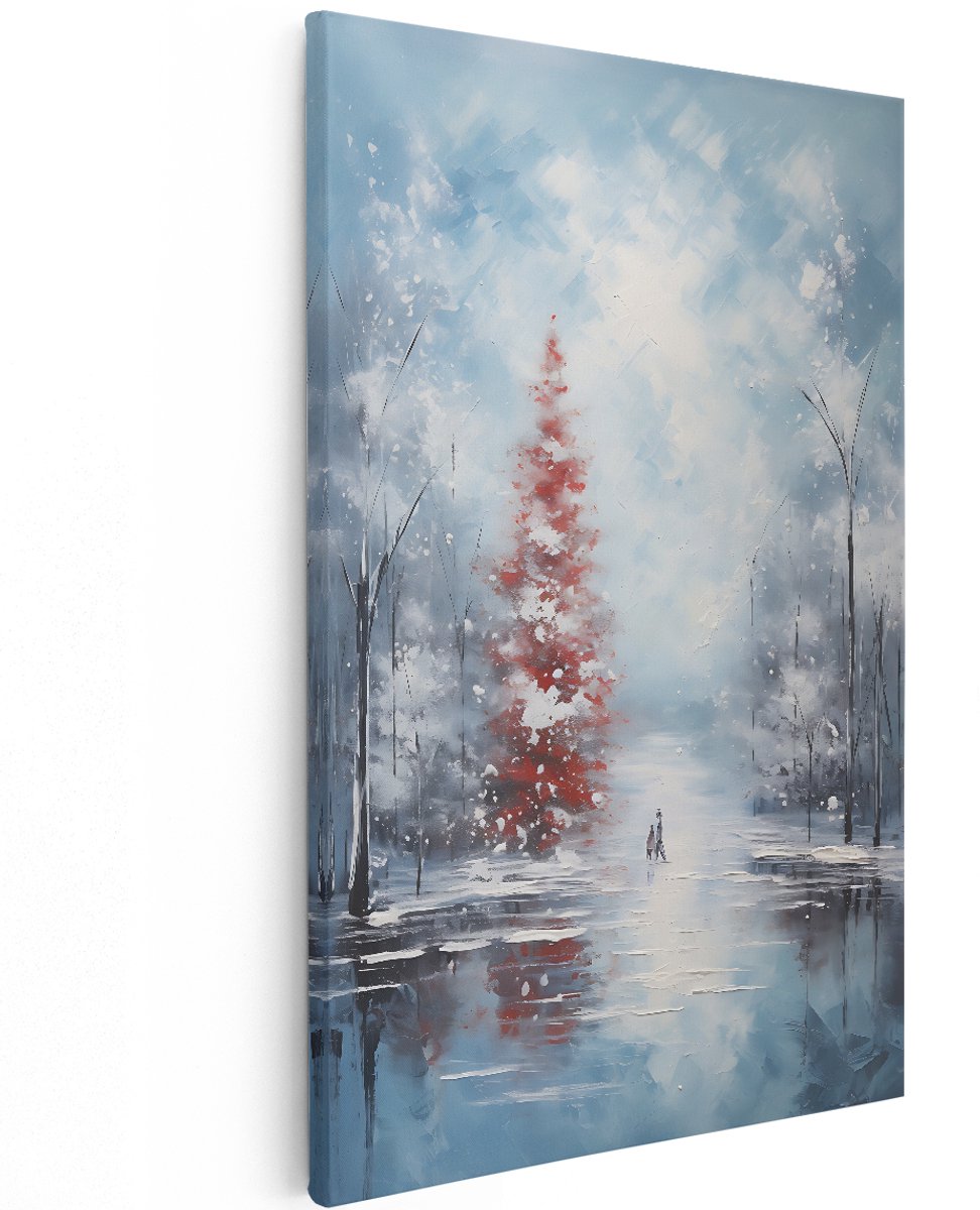 Artaza Canvas Schilderij Wintersbos - Olieverf Tekening - 120x180 cm - Groot - Foto Op Canvas - Wanddecoratie Woonkamer
