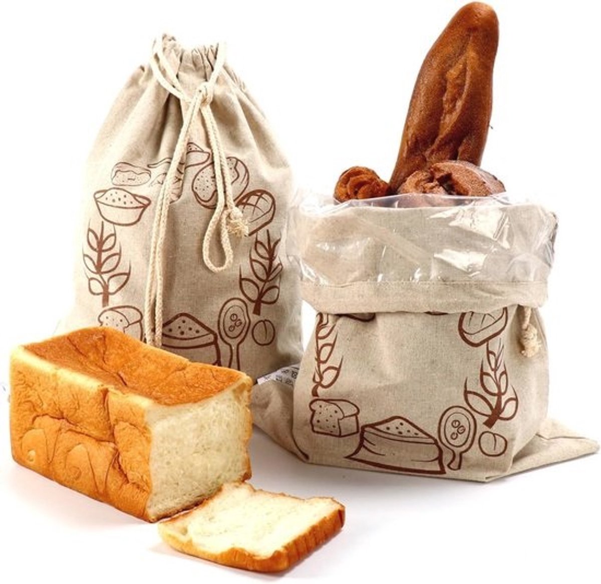 Linnen broodzakken - herbruikbare opbergtas voor brood (2 stuks, 30,5 x 40,6 cm)