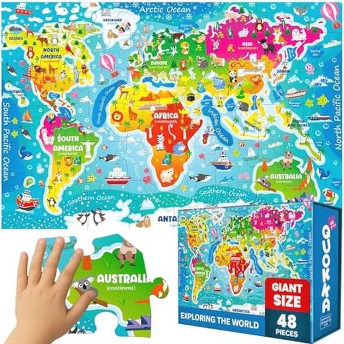 Grote Vloerpuzzel Voor Kinderen - 48 Stukjes Wereldkaart Puzzel - Educatief Speelgoed Voor 3-6 Jaar