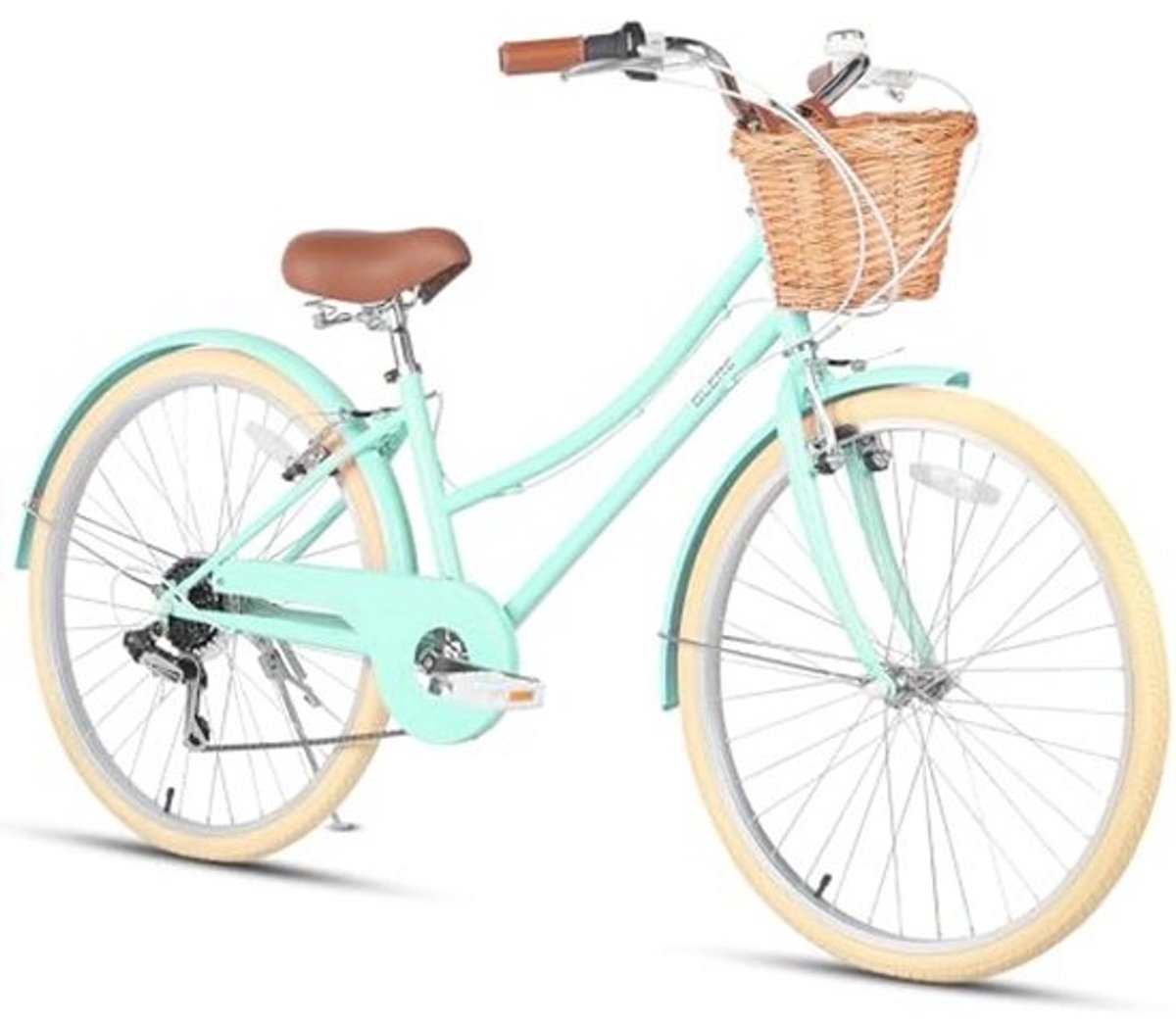 Hybride Stadsfiets voor Kinderen - 6 Versnellingen, Met Rieten Mand, Geschikt Voor Jeugd Vanaf 6 Jaar, 20, 24 en 26 Inch Wielen