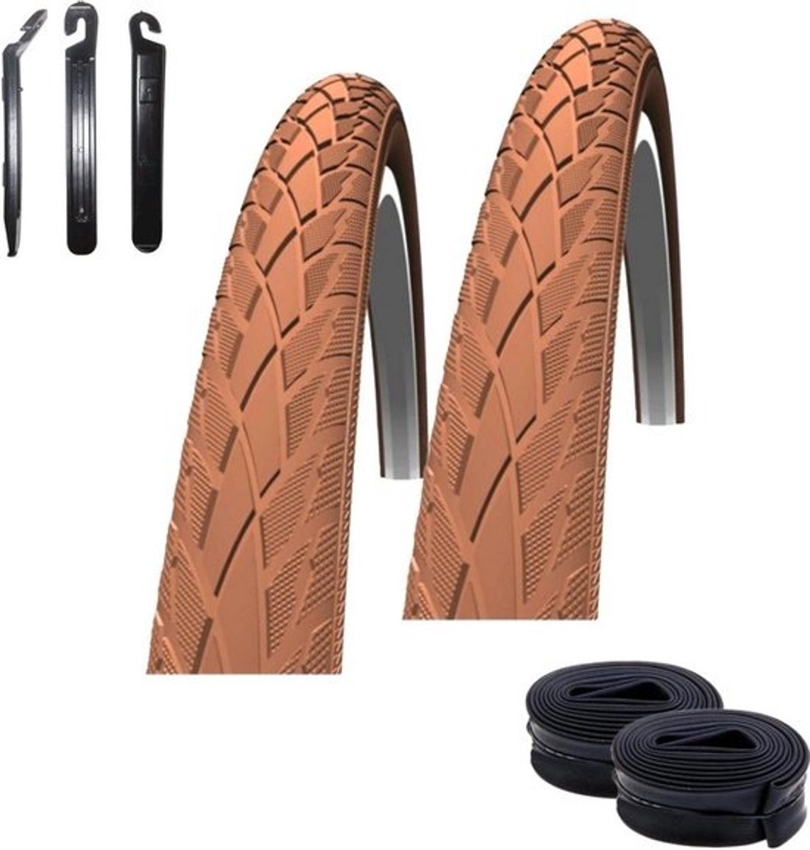 Set van 2 Fietsbanden Bruin Reflecterend 42-622 (28 Inch) met Binnenbanden en Bandenlichters