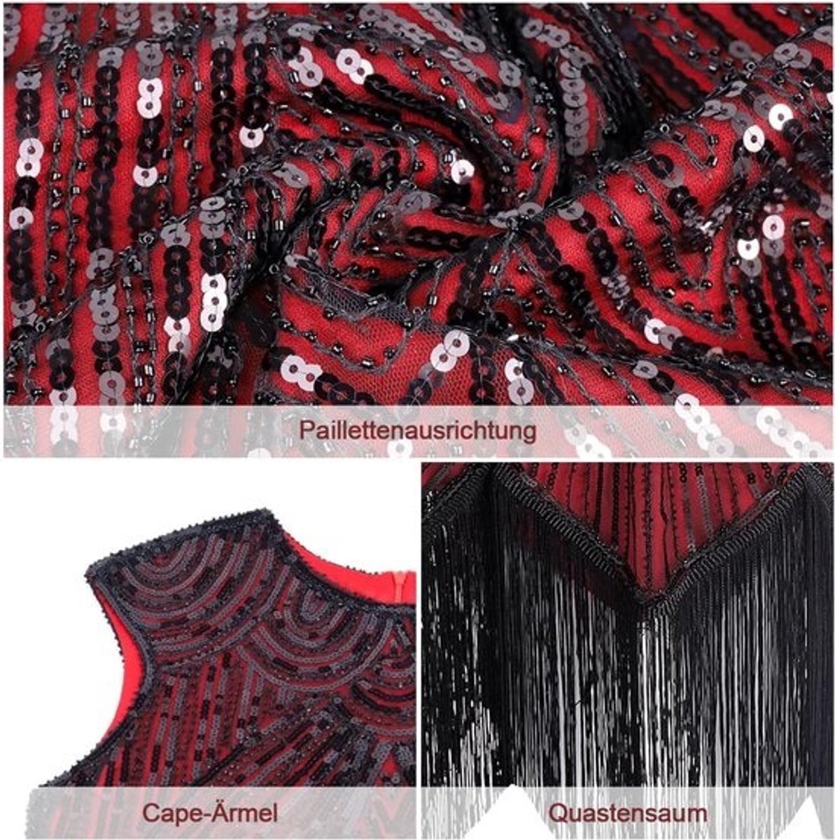 Complete Jaren 20 Kostuum Set Dames Charleston Jurk met Pailletten en Franjes Accessoires